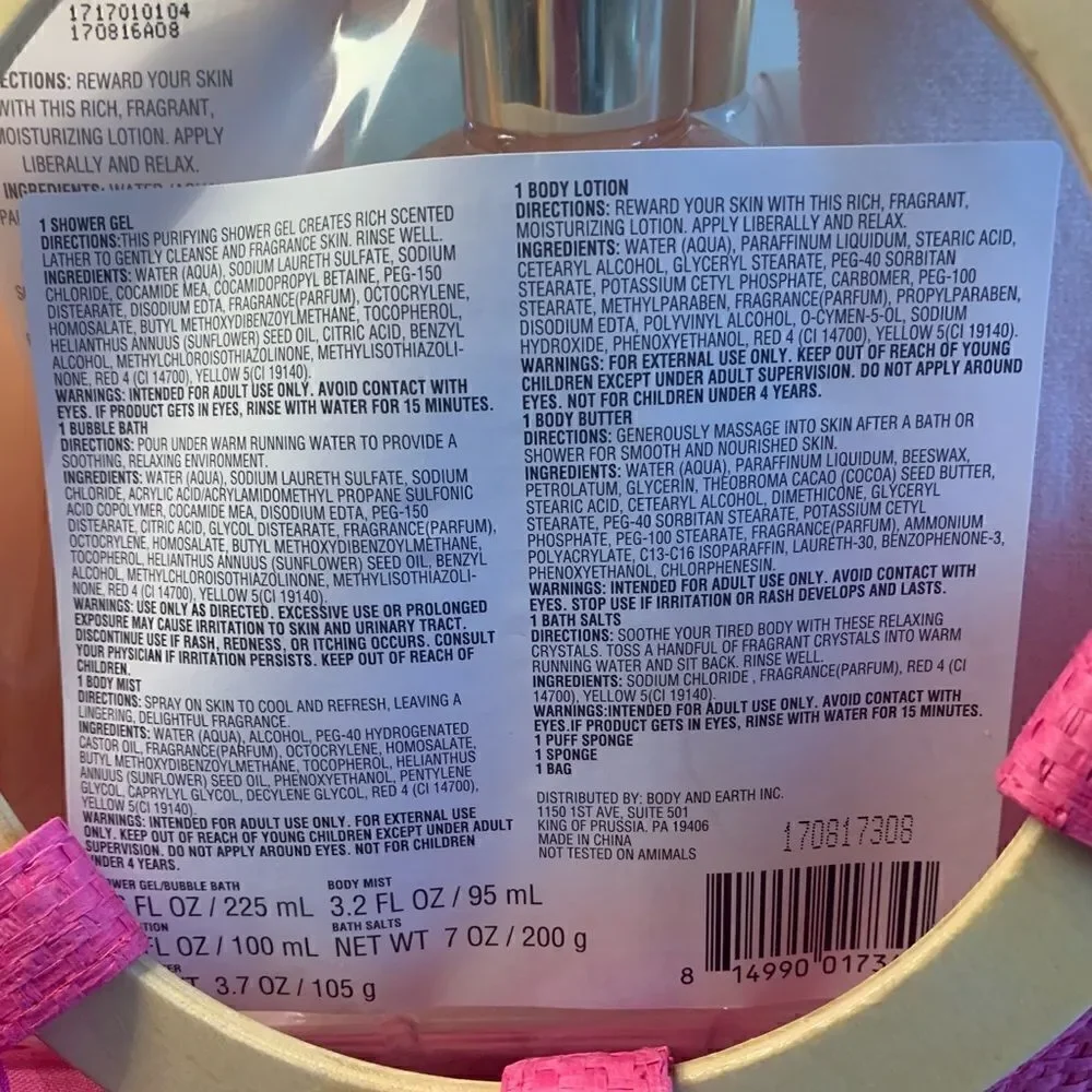 NEW Green Canyon Spa Gift Set PINK CHERRY BLOSSOM tote lotion gel bubble bath
